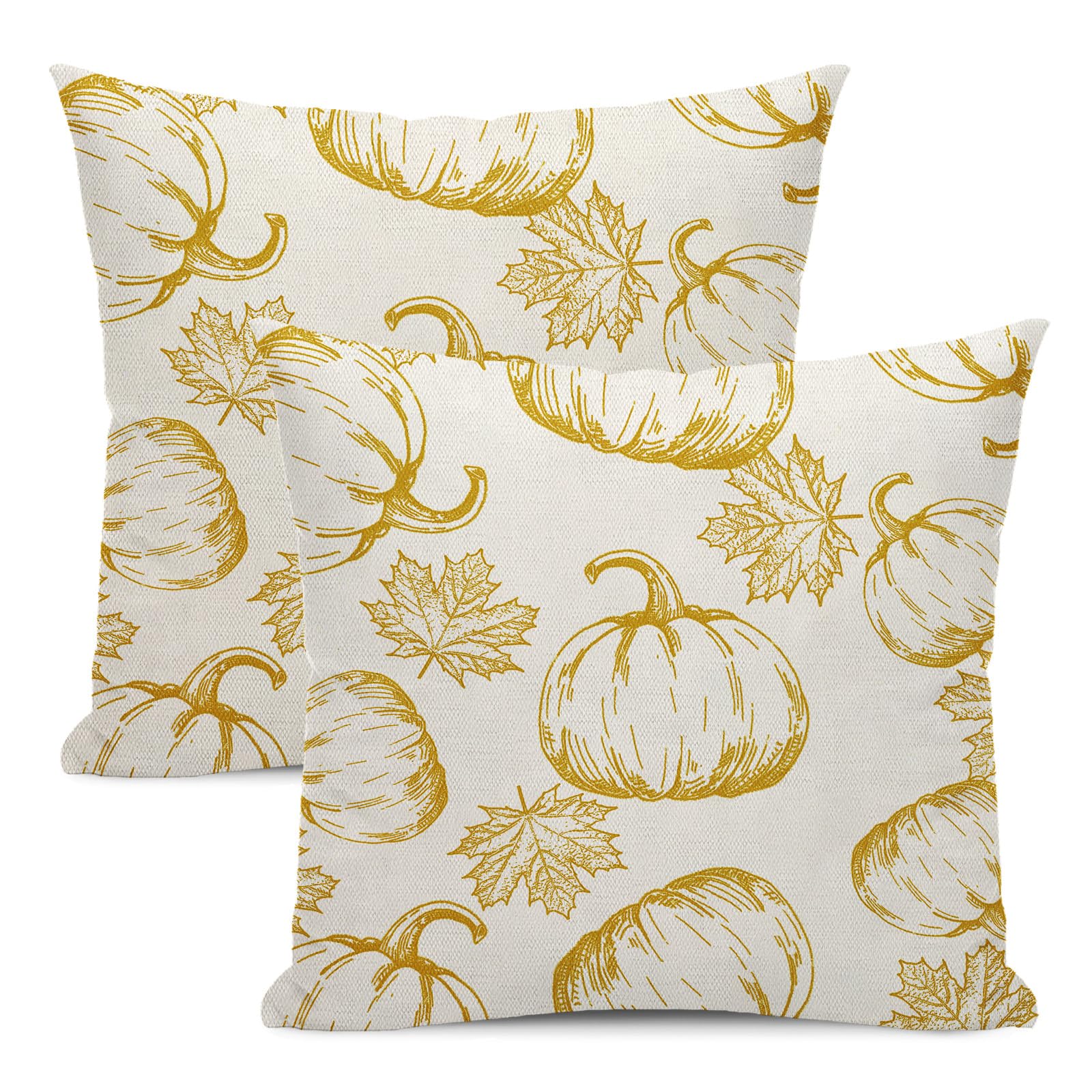 Autumn Pillow Covers 18x18 Set Of 2 Fall Yellow Pumpkin Maple Leaves Throw Pillow Covers Thanksgiving Decoration Pillowcase For 