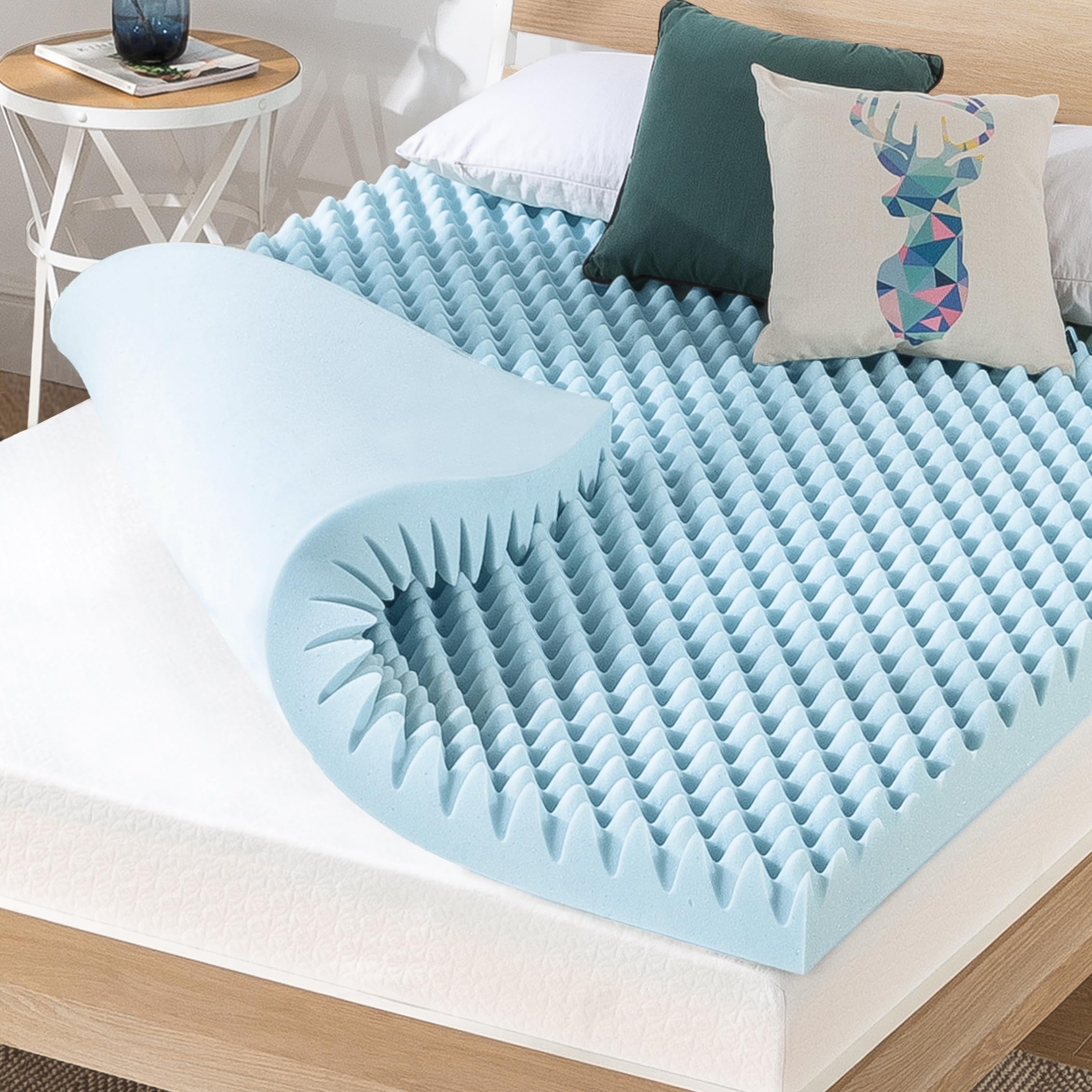 Best Price Mattress 4 Inch Egg Crate Memory Foam Mattress Topper With Cooling Gel Infusion, Certipur-Us Certified, Queen Light B