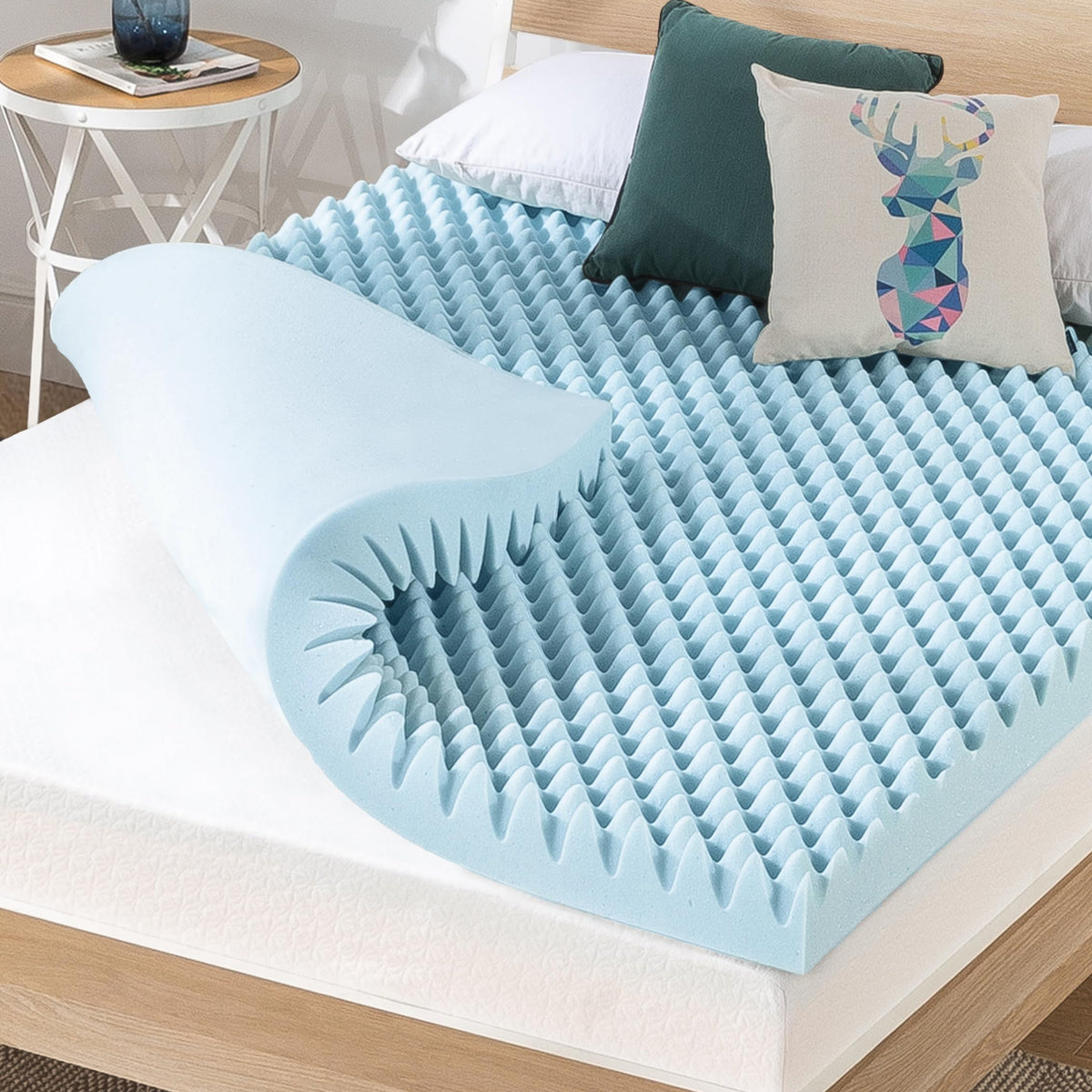 Best Price Mattress 4 Inch Egg Crate Memory Foam Mattress Topper With Cooling Gel Infusion, Certipur-Us Certified, Short Queen L
