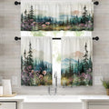 Tayney Floral Kitchen Curtains Watercolor Window Curtains Valance And Tier Set 36 Inch, Forest Mountains Trees Rod Pocket Short