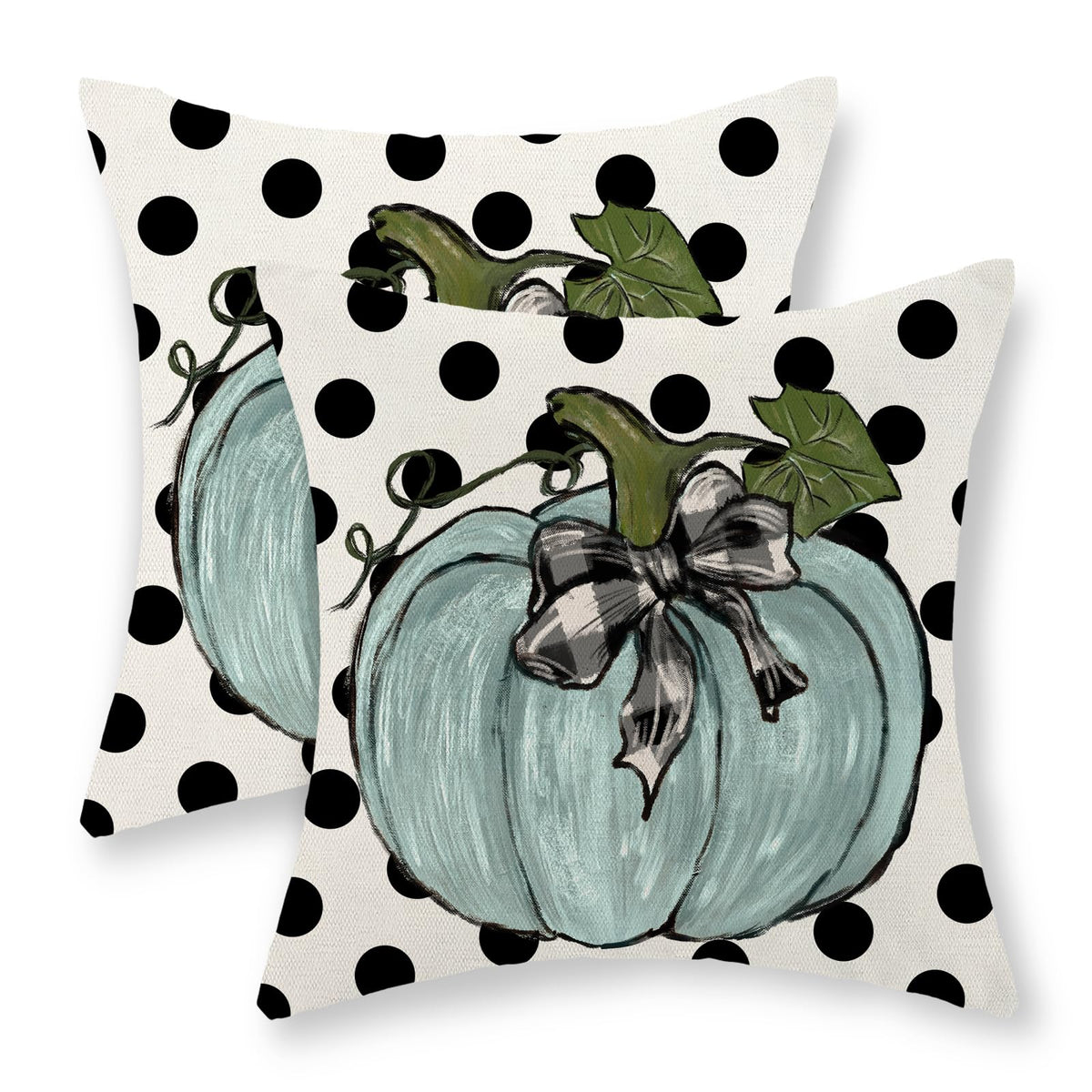 Gohdiwh Fall Pillow Covers 18X18 Inch Set Of 2 Teal Blue Pumpkin Polka Dot Fall Decor Pillowcase Autumn Thanksgiving Decorative
