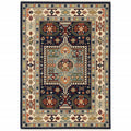 HomeRoots Wool, Nylon 6' x 9' Blue Ivory Machine Woven Medallion Indoor Area Rug