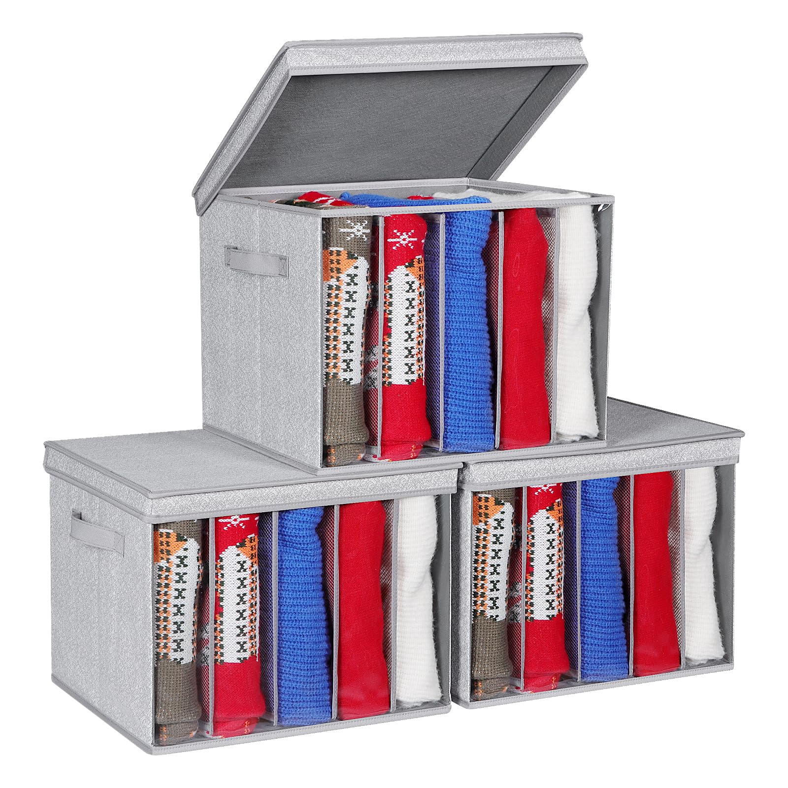 Zilink Upgraded Sweater Storage for Closet Shelf with Lids and Support Boards Clothes Organizer for Closet with 5 Grids Divider 