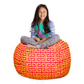 Posh Stuffable Kids Stuffed Animal Storage Bean Bag Chair Cover - Childrens Toy Organizer, Large 38 - Pattern Scrolls Red and Ye