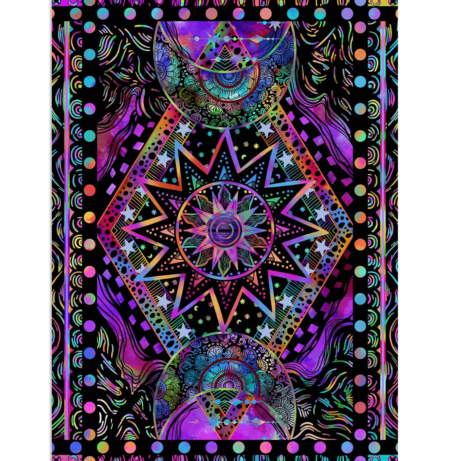 Blacklight Sun and Moon Tapestry Glow in The Dark Neon Hippie Bohemian Tapestries for Bedroom Aesthetic UV Reactive Purple Celes