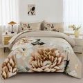 Rynghipy Floral Comforter Set Queen Size Taupe Bedding Comforter Sets Lightweight Fluffy Botanical Flowers Comforter And 2 Pillo