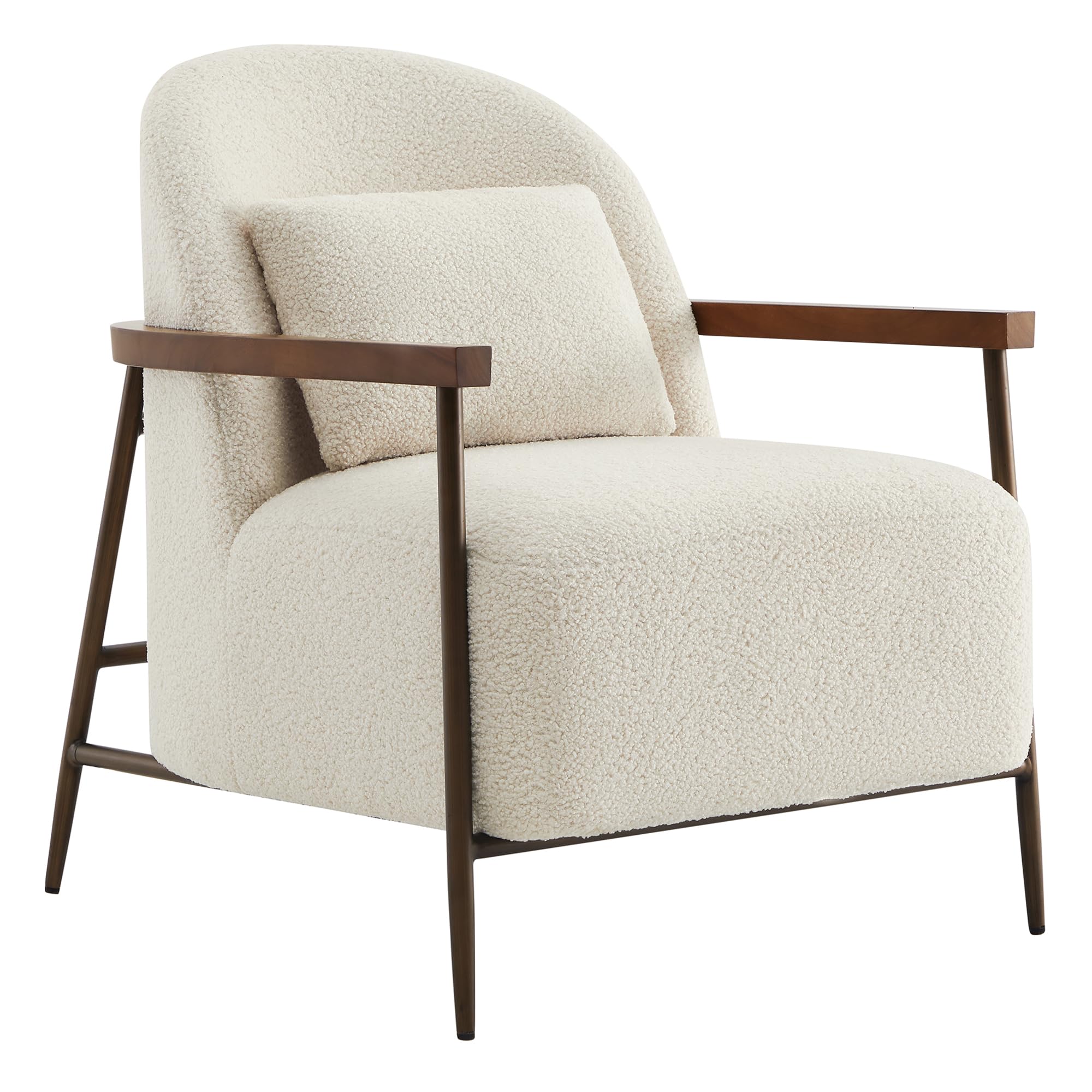CHITA Accent Chair for Living Room, FSC Certified Modern Upholstered Faux Sherpa Fabric Armchair with Metal Frame and Wooden Arm