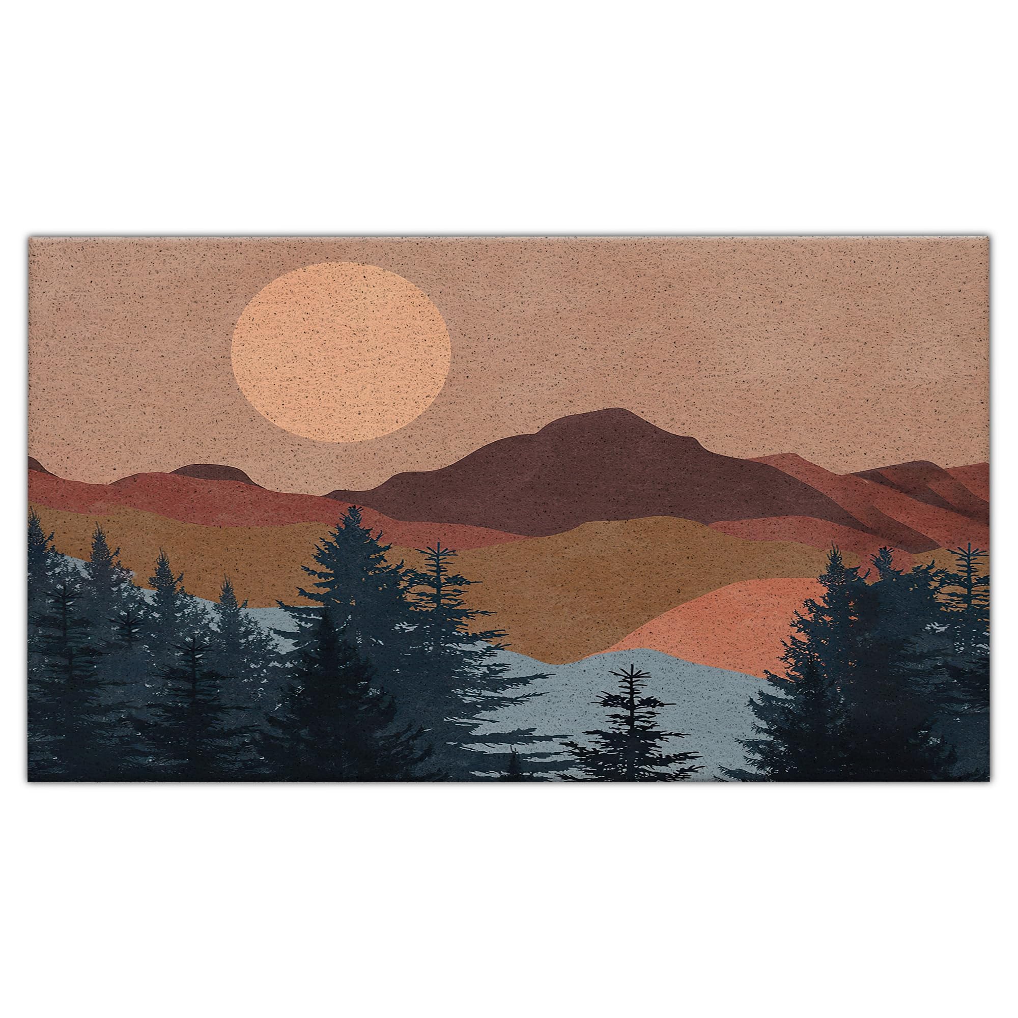 Nogrit Abstract Boho Sun Sunset Mountain Woodland Nature Landscape Waterproof Door Mat Outdoor Entrance 17X30 Inch Non-Slip Door