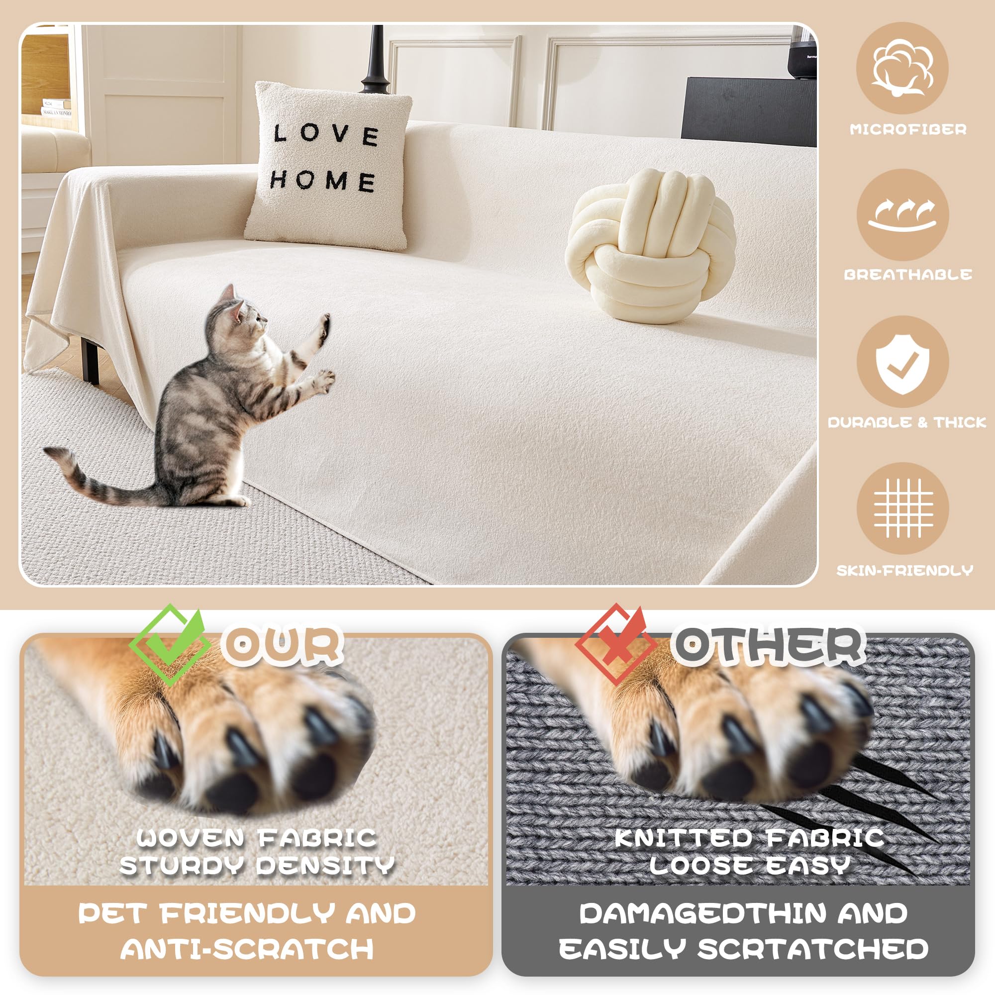 Mysky Home White Couch Covers For 3 Cushion Couch Sofa Pet Friendly Dog Couch Cover, Water Resistant Furniture Protector Cover, Non Slip Soft Couch Sofa Cover, Sofa Covers Washable, 71' X 118'