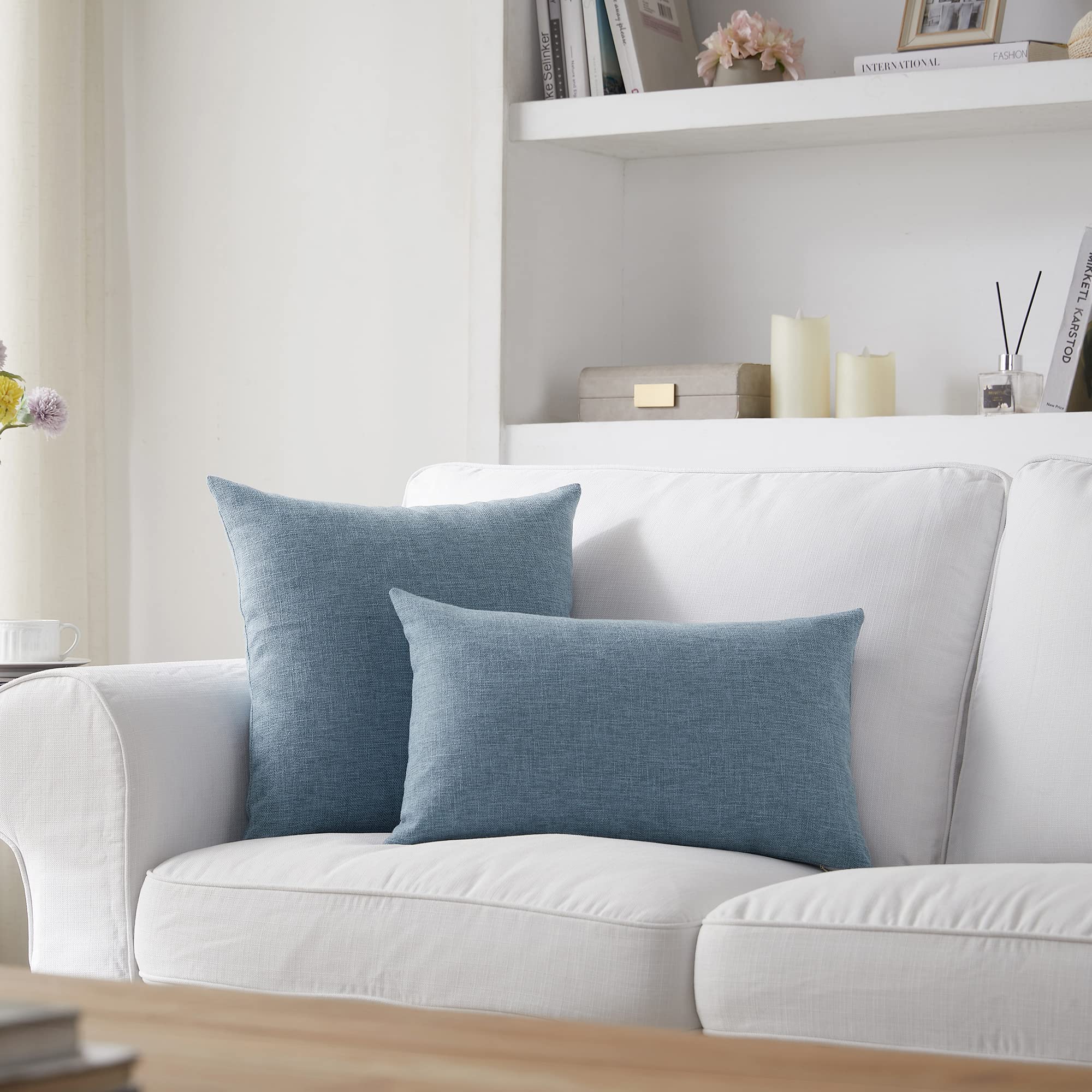 Meekio Set Of 2 Deep Grey Blue Pillow Covers 16 X 16 Inch Farmhouse Boho Decorative Throw Pillow Covers Linen Cushion Covers For Sofa Couch D?or