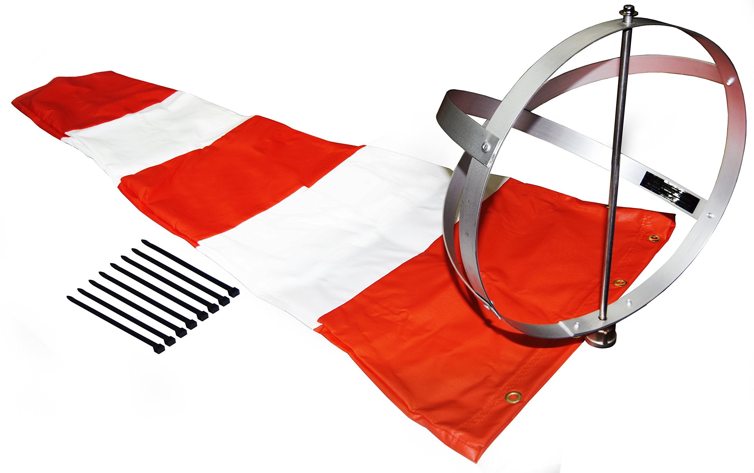 Airport Windsock Corporation 13' X 54' Orange And White Windsock And 13' Aluminum Frame Combo Usa Made