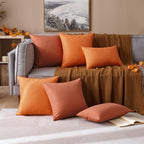 Miulee Pack Of 2 Decorative Outdoor Solid Waterproof Throw Pillow Covers Polyester Linen Garden Farmhouse Cushion Cases For Patio Tent Balcony Couch Sofa 22X22 Inch Rust