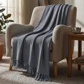 HOKIPO Drift Grey All Season Cotton Sofa Throw 50x60 Inches, Soft Decorative Living Room Sofa Throw Blanket with Tassels, Blush
