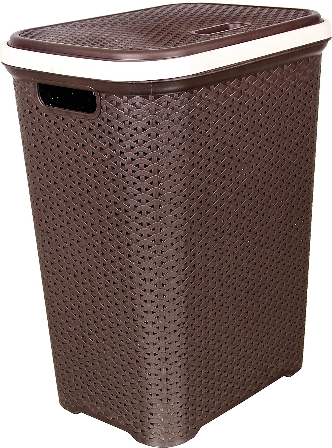 Nilkamal Laundry Basket Cloth Hamper Cutout Design With Foldable Handle For Washing Bin Dirty Clothes Storage,Plastic Rack, Choc