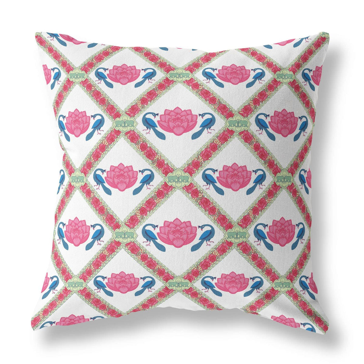 HomeRoots 18'x18' Pink Blue White Zippered Suede Geometric Throw Pillow