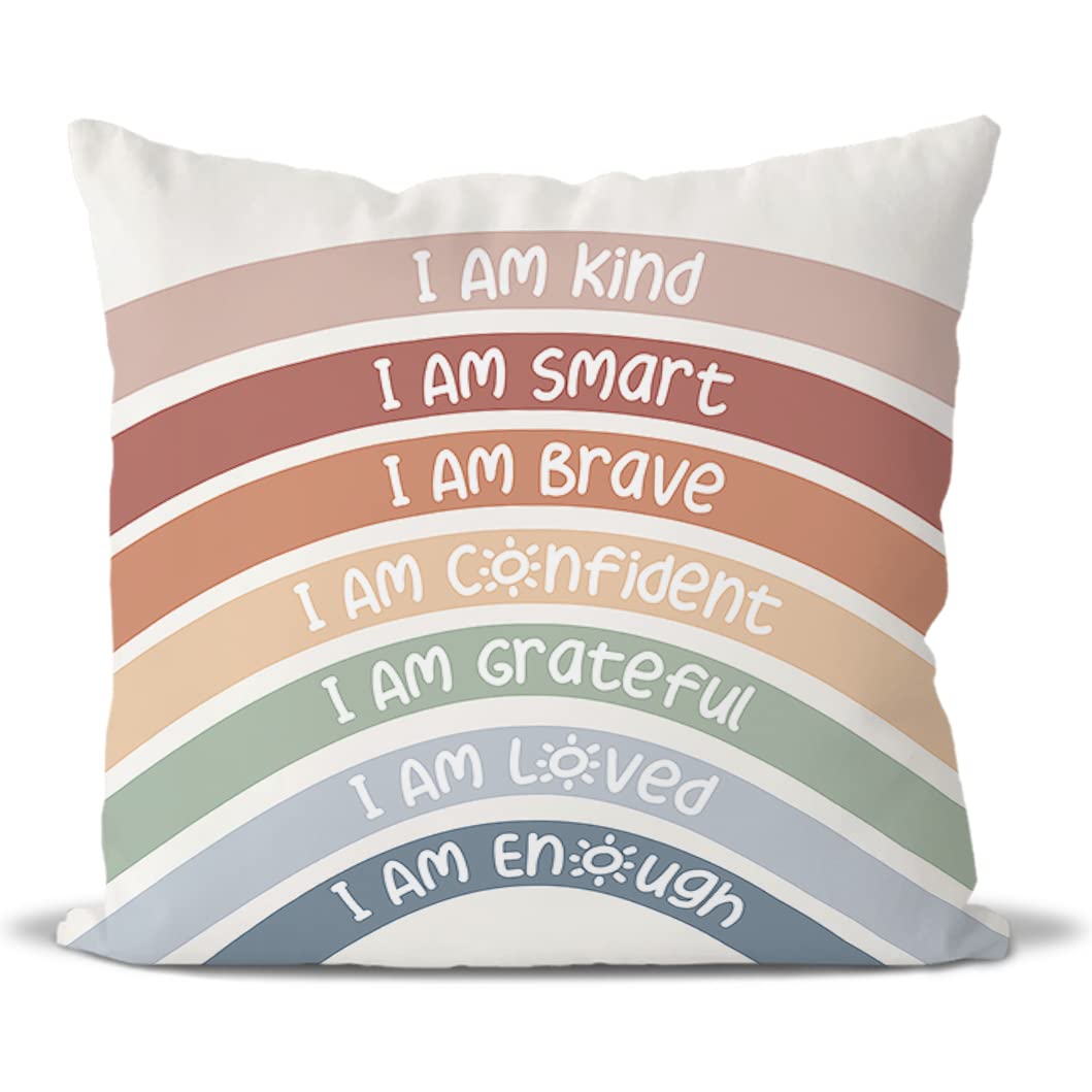 Qiyuhoy Classroom Reading Corner Rainbow Decor Throw Pillow Covers, Book Center Calming Corner Home Bedroom Playroom Decor Pillo