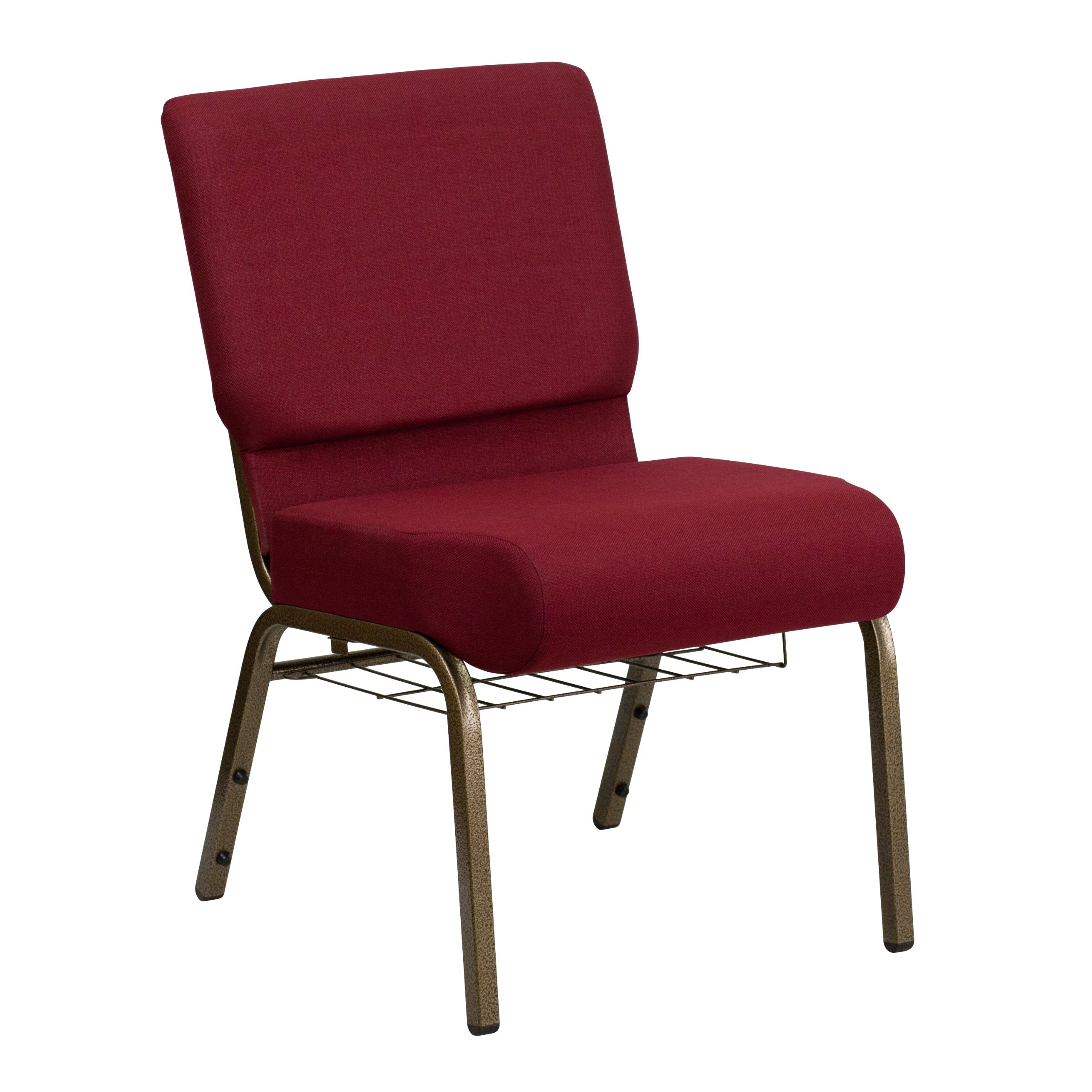 4 Pk. 21 Wide Burgundy Fabric Church Chair, Cup Book Rack - Gold Vein Frame