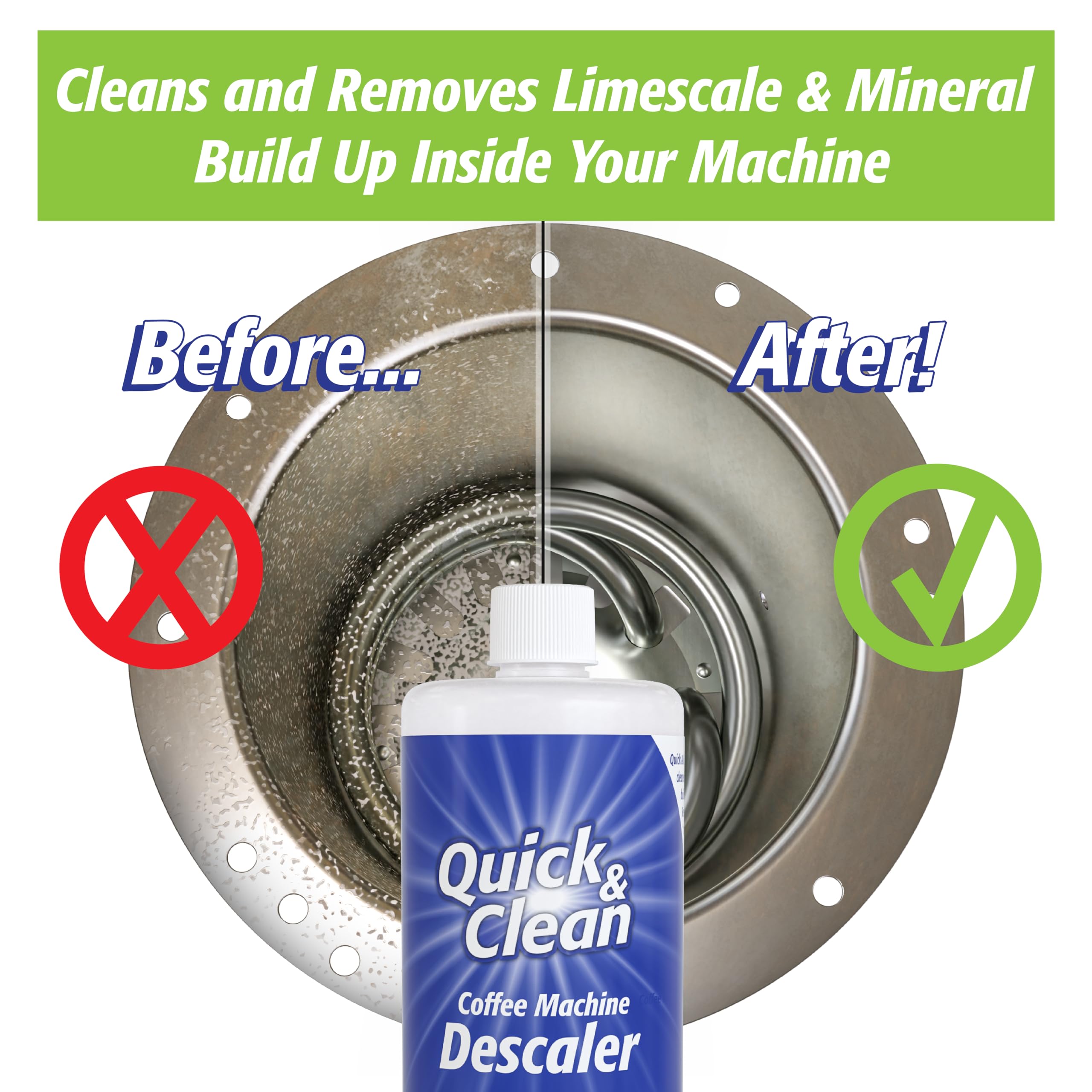 Quick & Clean 32Oz. Descaler (8 Total Uses) - Made In The Usa - Descaling Solution For Nespresso, Ninja, Delonghi, All Other Cof