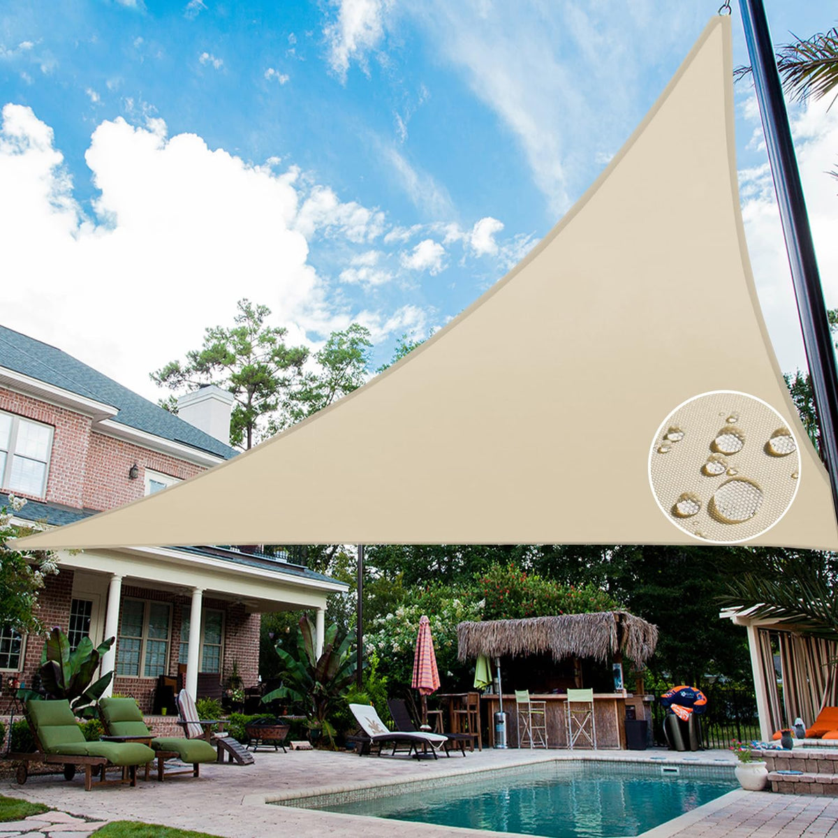 Patio Paradise 10 ' X 10 ' X 10 ' Waterproof Sun Shade Sail Triangle, Beige Shade Canopy 95% Uv Block Shade Cloth For Patio Cove