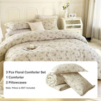 Eavd Boho Floral Comforter Set Queen Soft Washed Microfiber Bedding Comforter Set Garden Beige Floral Bedding Queen Comforter Se