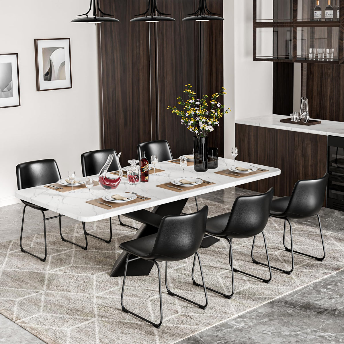 Aowos Dining Chairs Set Of 6, 18 Inch Kitchen Chairs With Back, Faux Leather Dining Room Chairs With Metal Legs For Home, Bistro