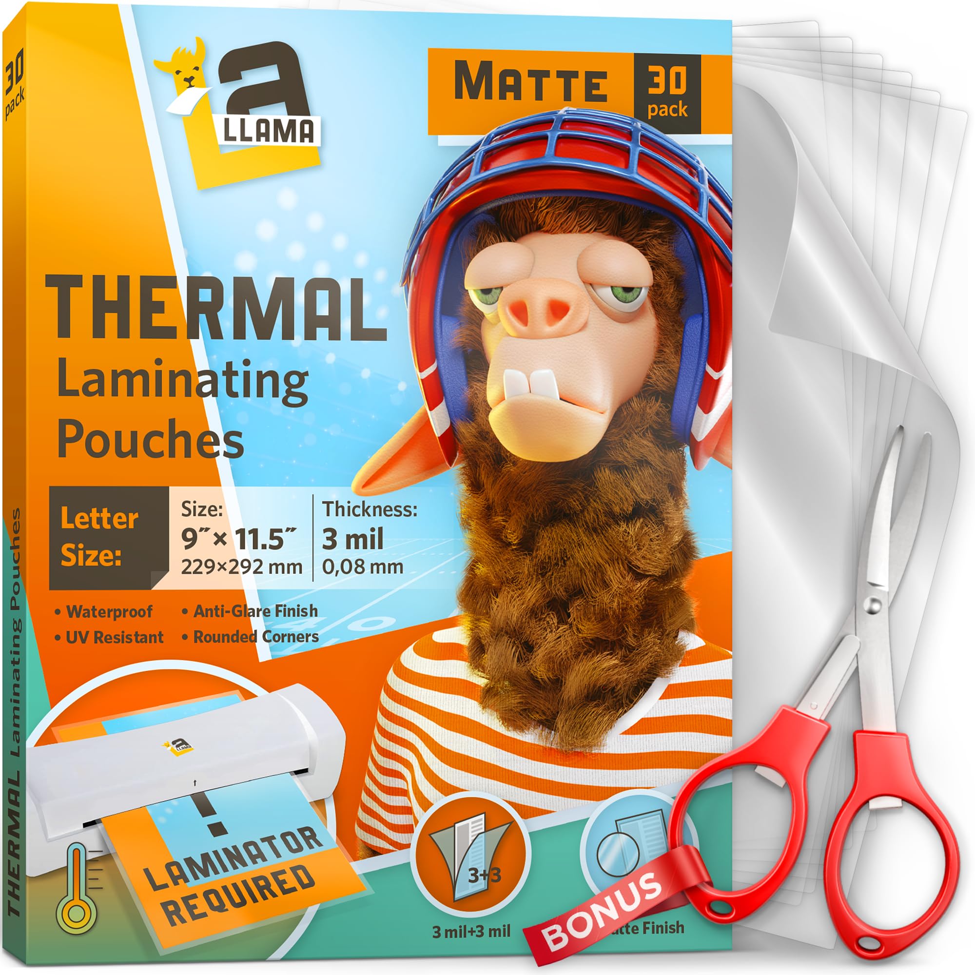 Matte Thermal Laminating Pouches, Matte Finish, 9 X 11.5 Inches, 3 Mil Thick, 30 Pack, Suited For Letter Size Laminating Sheets