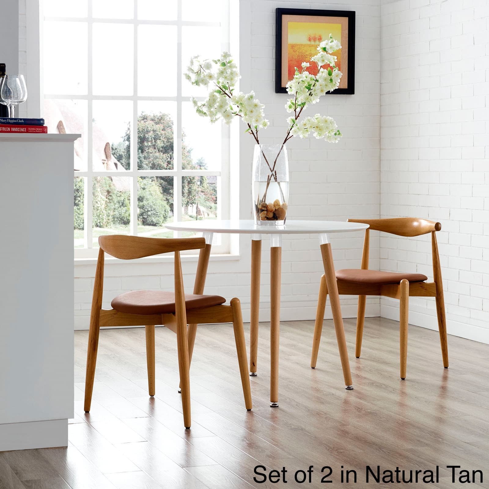 Lexmod Stalwart Dining Side Chairs, Dark Walnut/Tan, Set Of 2