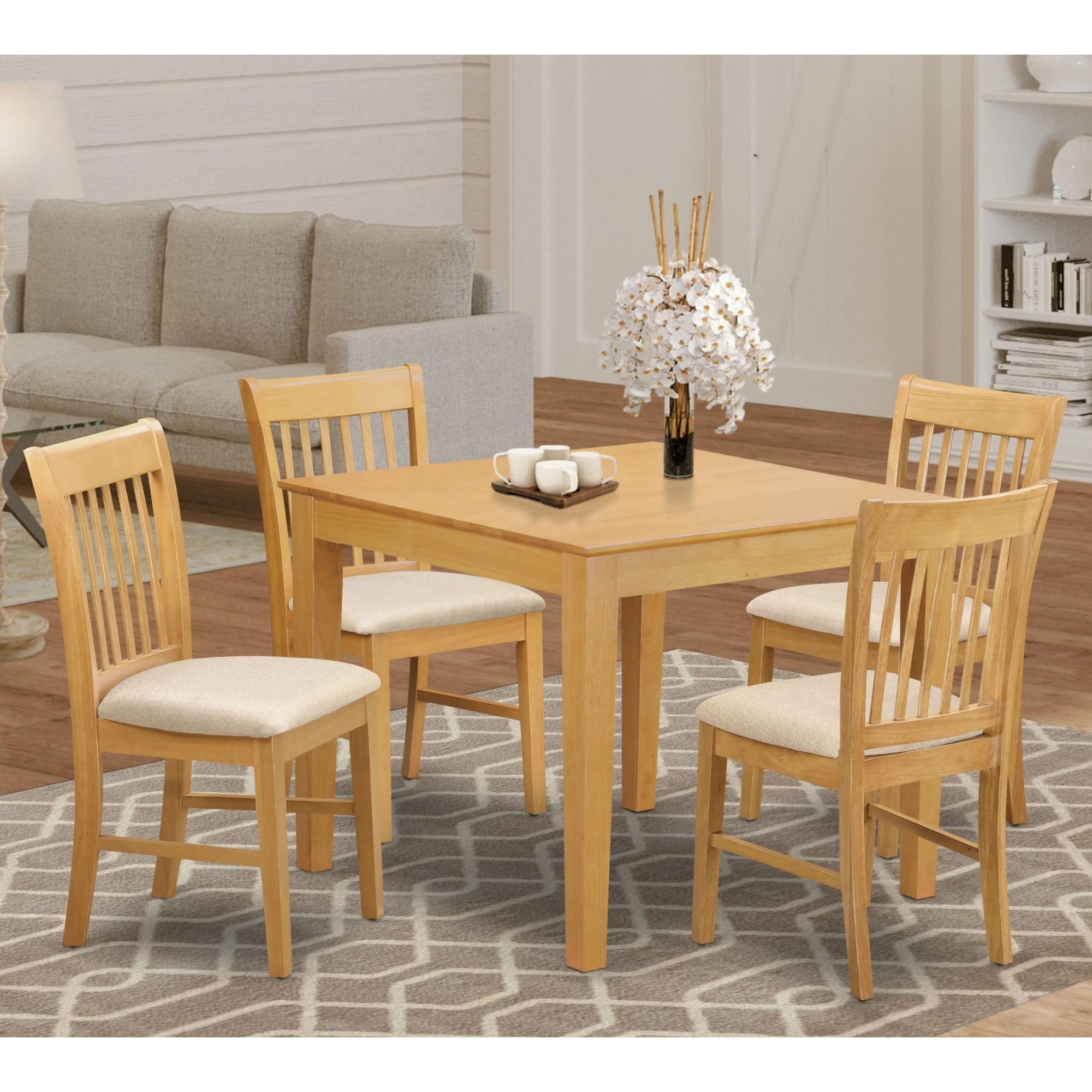 East West Furniture OXNO5-OAK-C 5 Piece Dinette Set for 4 Includes a Square Room Table and 4 Linen Fabric Upholstered Dining Chairs, 36x36 Inch