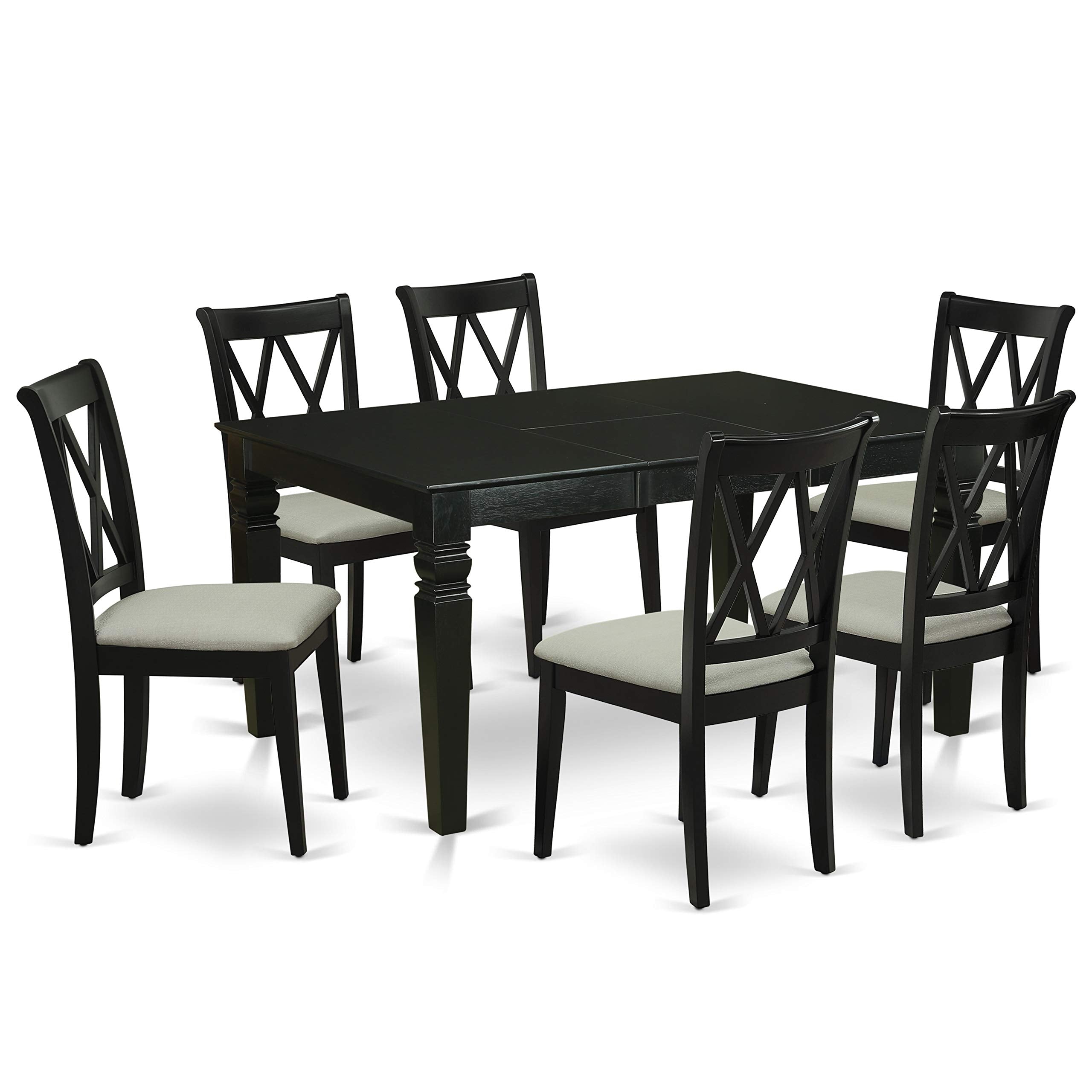 East West Furniture Wecl7-Blk-C 7 Piece Set Consist Of A Rectangle Dining Room Table With Butterfly Leaf And 6 Linen Fabric Upholstered Chairs, 42X60 Inch