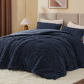 Bedelite Fluffy King Size Comforter Set - Navy Blue Fleece Soft Comforter For King Size Bed, Luxury Warm Bedding Set For Winter,