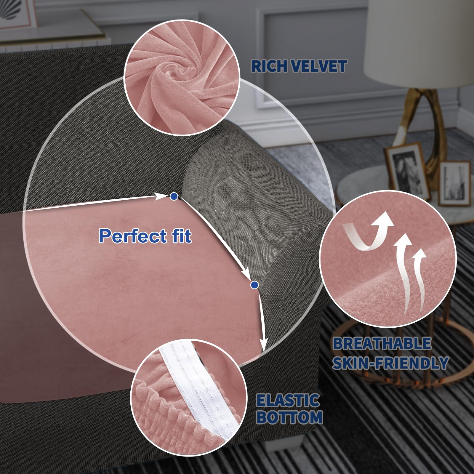 Maxijin Velvet Stretch Cushion Covers Couch Cushion Slipcovers Loveseat Sofa Cushion Covers For Individual Cushions With Elastic