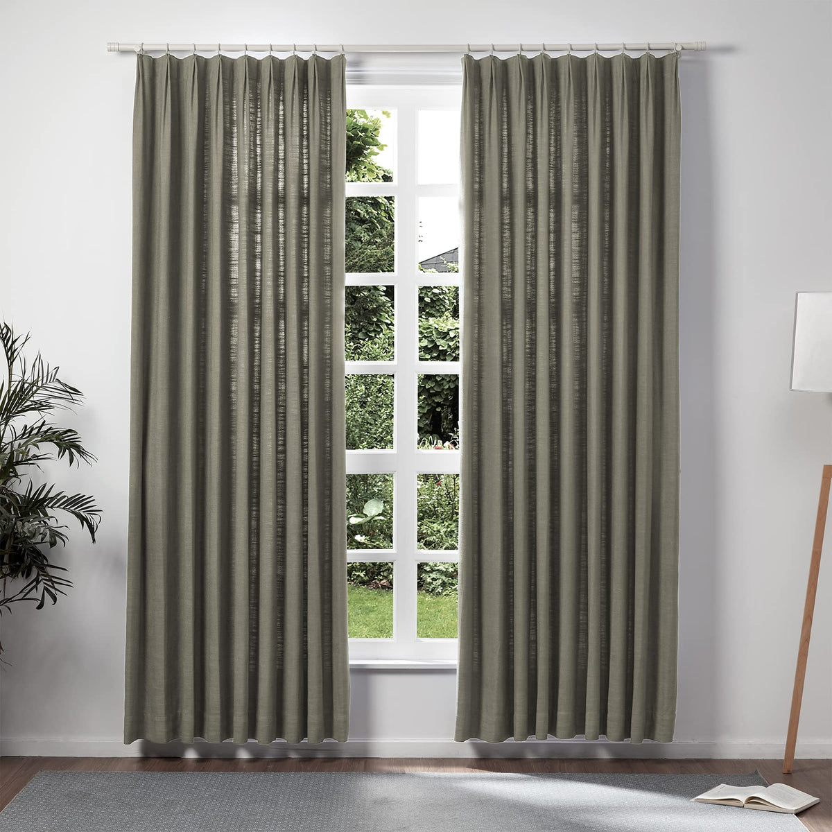 Twopages Extra Wide Ebony Linen Pinch Pleat Drape For Living Room, Window Treatment Curtain Panel Double Layer Room Darkening Li