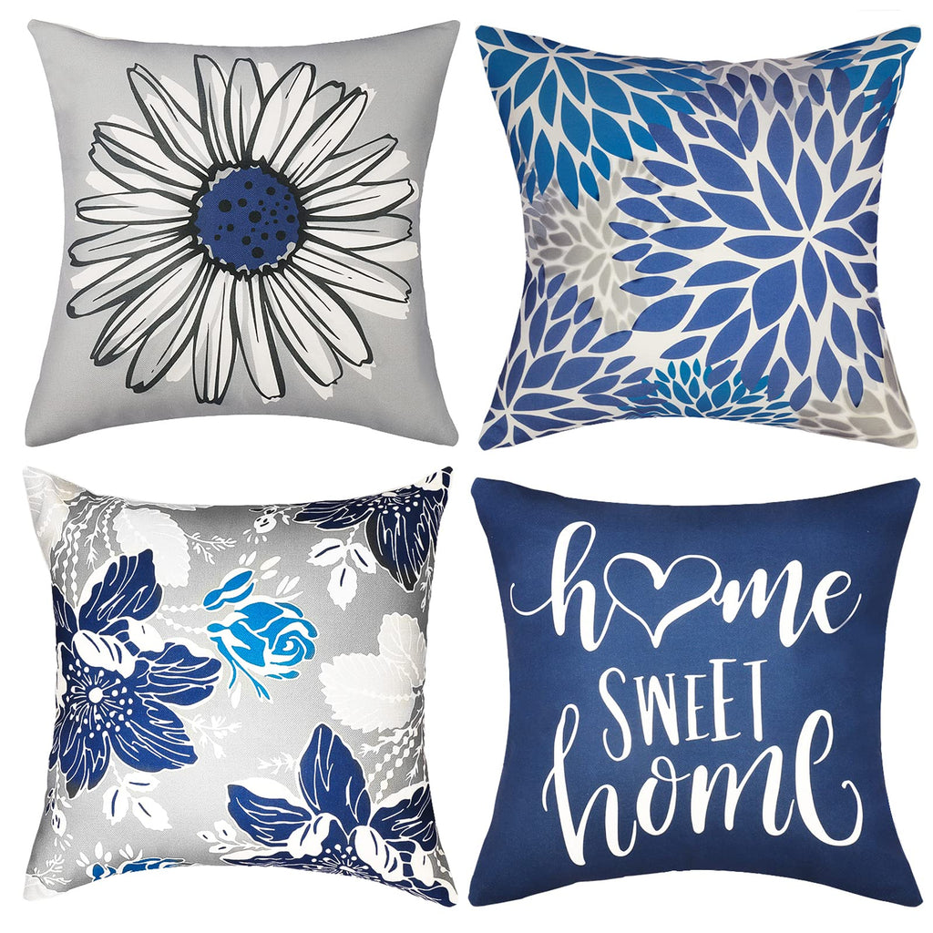 Rysmiyou Blue Pillow Covers 16X16 Inch Set Of 4 Decorative Throw Pillow Covers Couch Pillow Covers For Sofa Outdoor Throw Pillow