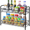 Alight Spice Rack Organizer For Countertop 2 Tier Counter Shelf Standing Holder Storage For Kitchen Cabine With Shelf Liner  Bl