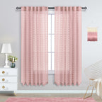 Koufall Dusty Pink Nursery Curtains For Baby Girls Bedroom Decor Boho Pom Pom Sheer Curtain For Kids Room 63 Inch Length 2 Panels