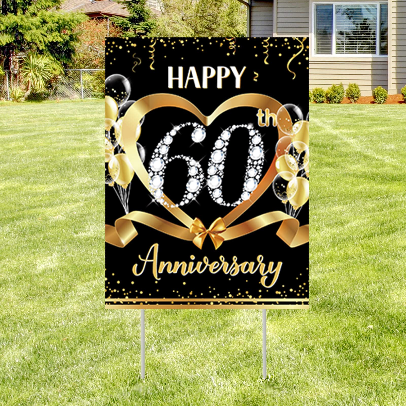 60Th Anniversary Yard Sign Decoration Happy 60Th Anniversary Wedding Outdoor Yard Sign With Stakes For Happy 60Th Year Party Dec