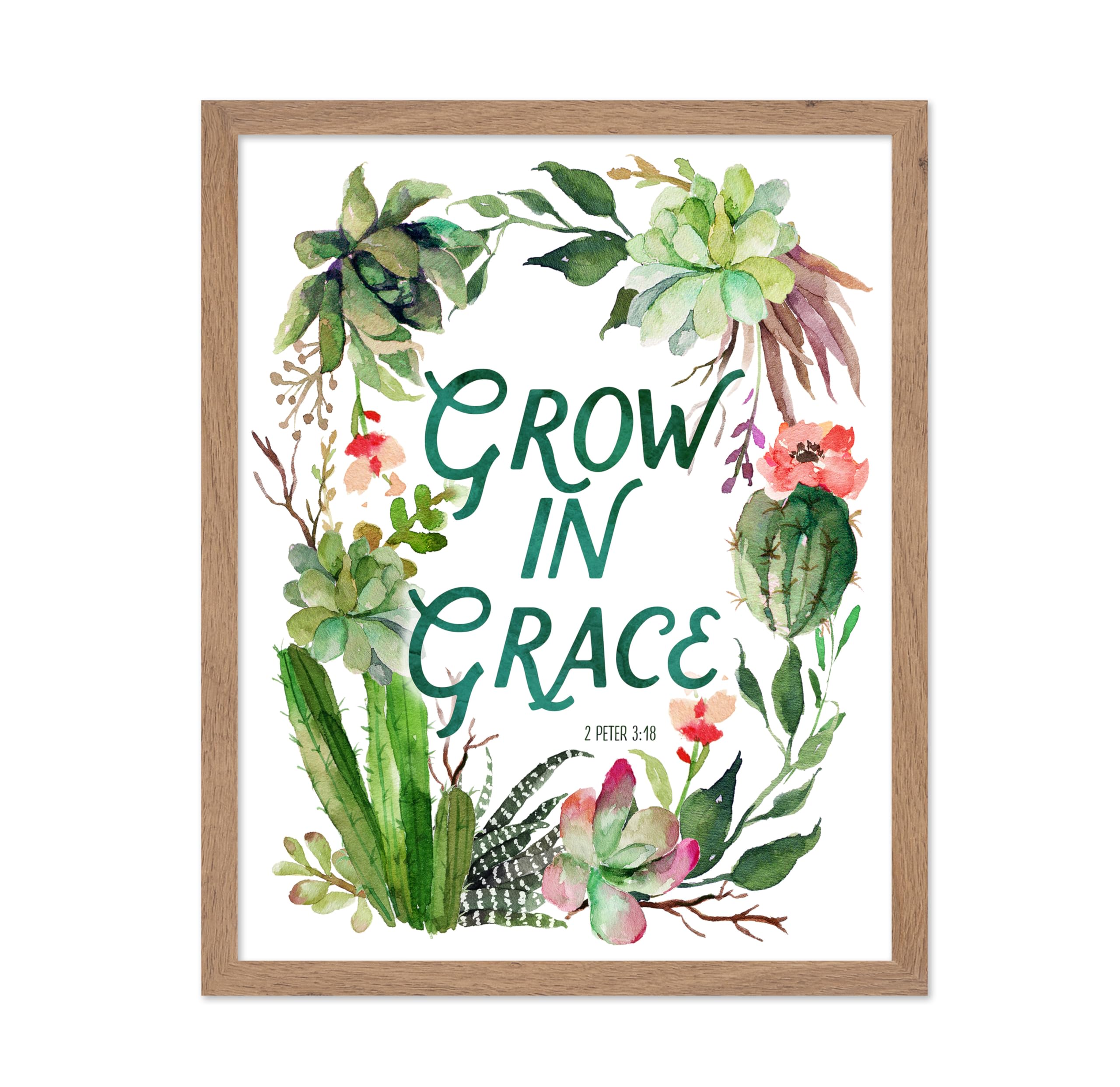Poster Master Vintage Quote Poster - Retro Christian Print - Gift for Religious, Friend - Grow in Grace, Watercolor, Floral, Cac