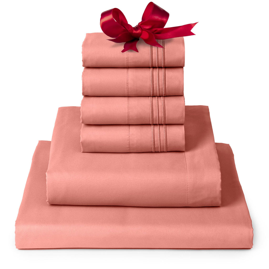 Mellanni Full Sheet Set - 6-Piece Iconic Collection Bedding, (Including 4 Pillowcases), 16-Inch Deep Pocket, Easy Care, Extra Soft, Cooling Sheets, Brushed Microfiber - Coral