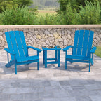 Flash Furniture Charlestown Commercial 2 Chair and Side Table Adirondack Set - Blue Poly Resin - Weather Resistant