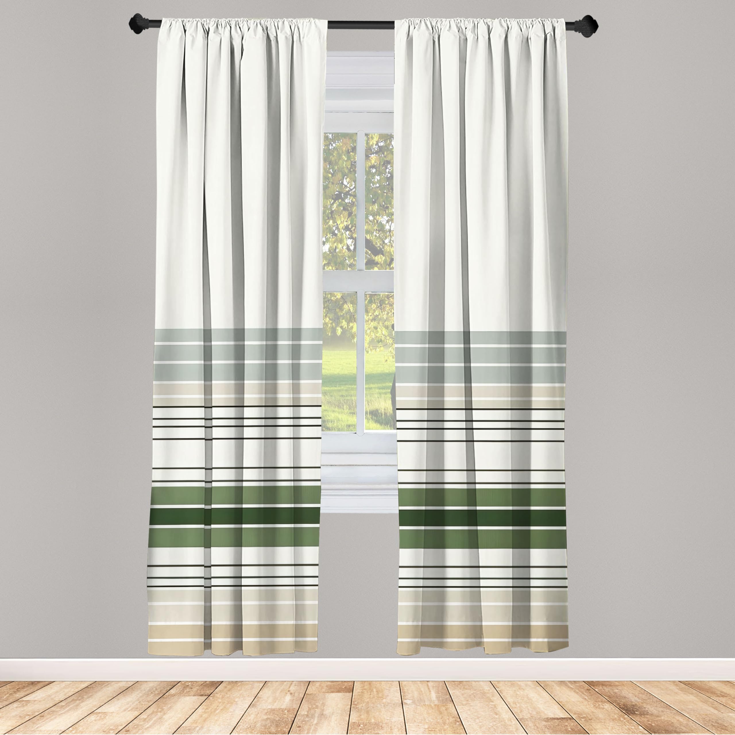 Ambesonne Boho Window Curtains Pack Of 2, Abstract Bohemian Aura Designed Modern Minimalist Stripes On Creamy Backdrop, Lightwei