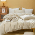Fossa Duvet Cover Set 100% Washed Cotton Linen Feel Super Soft Breathable Cozy 3 Pieces Bedding Sets Solid Almond Grey Full/Doub