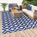 Balajeesusa Recycled Outdoor Plastic Patio Rugs Clearance Waterproof Rv Camper Rug Large Reversible Mats 6'X9' Blue & White 2031
