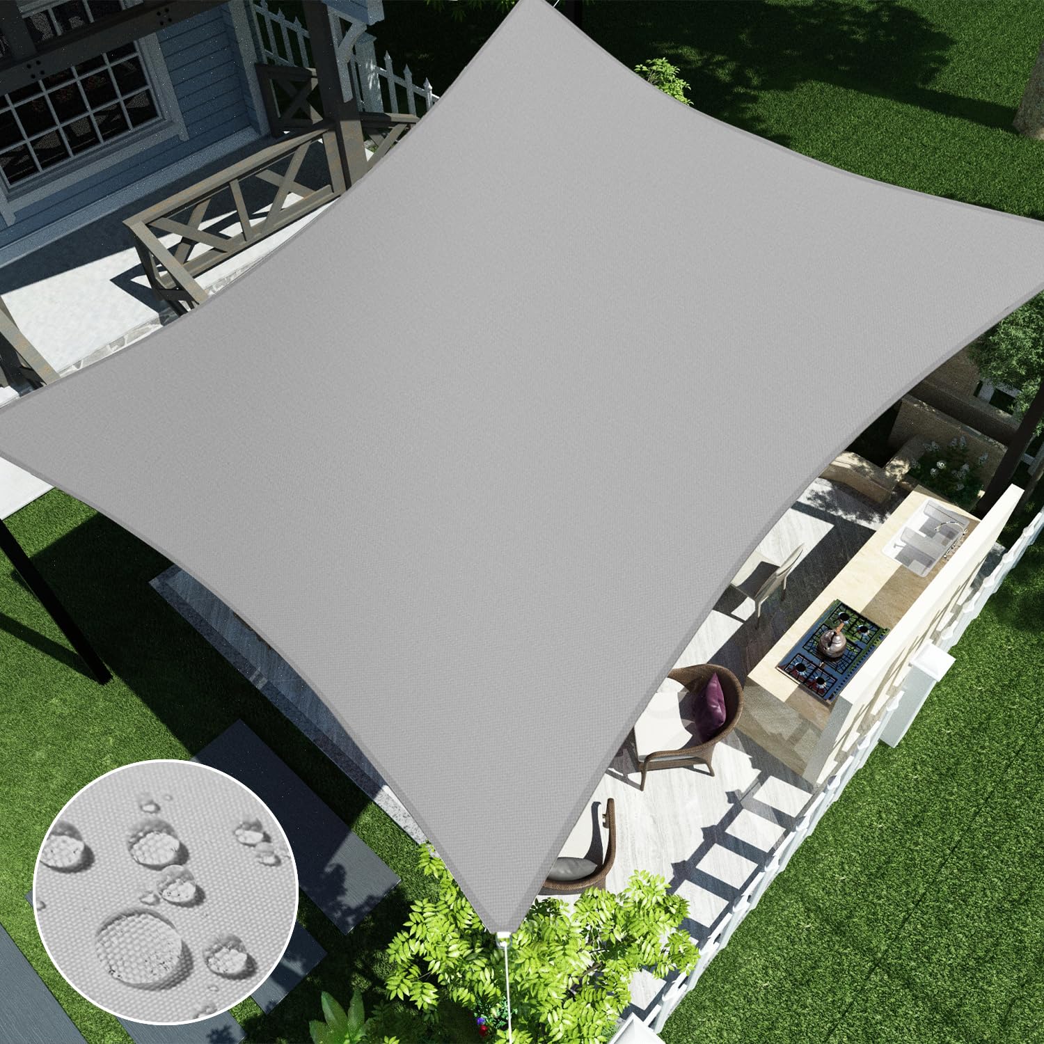 Ecoopts 11'X15' Waterproof Sun Shade Sail Rectangle Canopy Cover Uv Blockage For Outdoor Patio Pergola Garden Backyard (Light Gr
