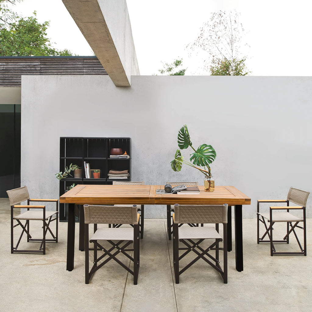 Flamaker Dining Table For 6 Acacia Wood Indoor Outdoor Home Kitchen Table With Iron Legs Large Rectangular Patio Table For Deck, Sunroom