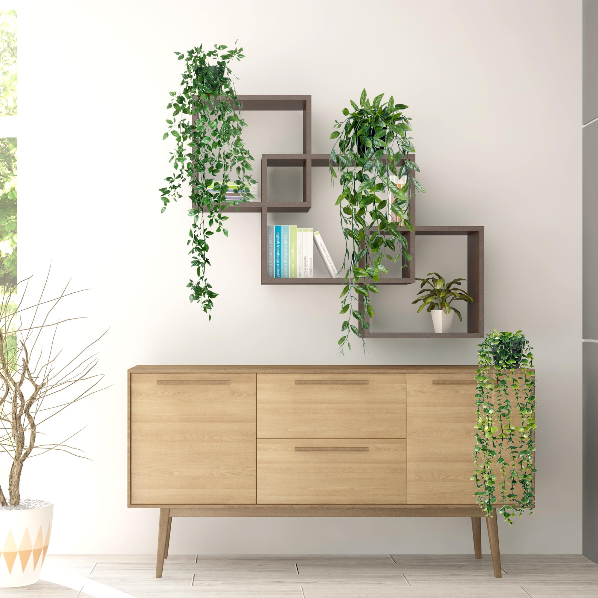 Sggvecsy Fake Hanging Plants 3 Pack Artificial Eucalyptus Fake Potted Greenery Faux Eucalyptus Mandala Vine Pea Pod For Home Ind