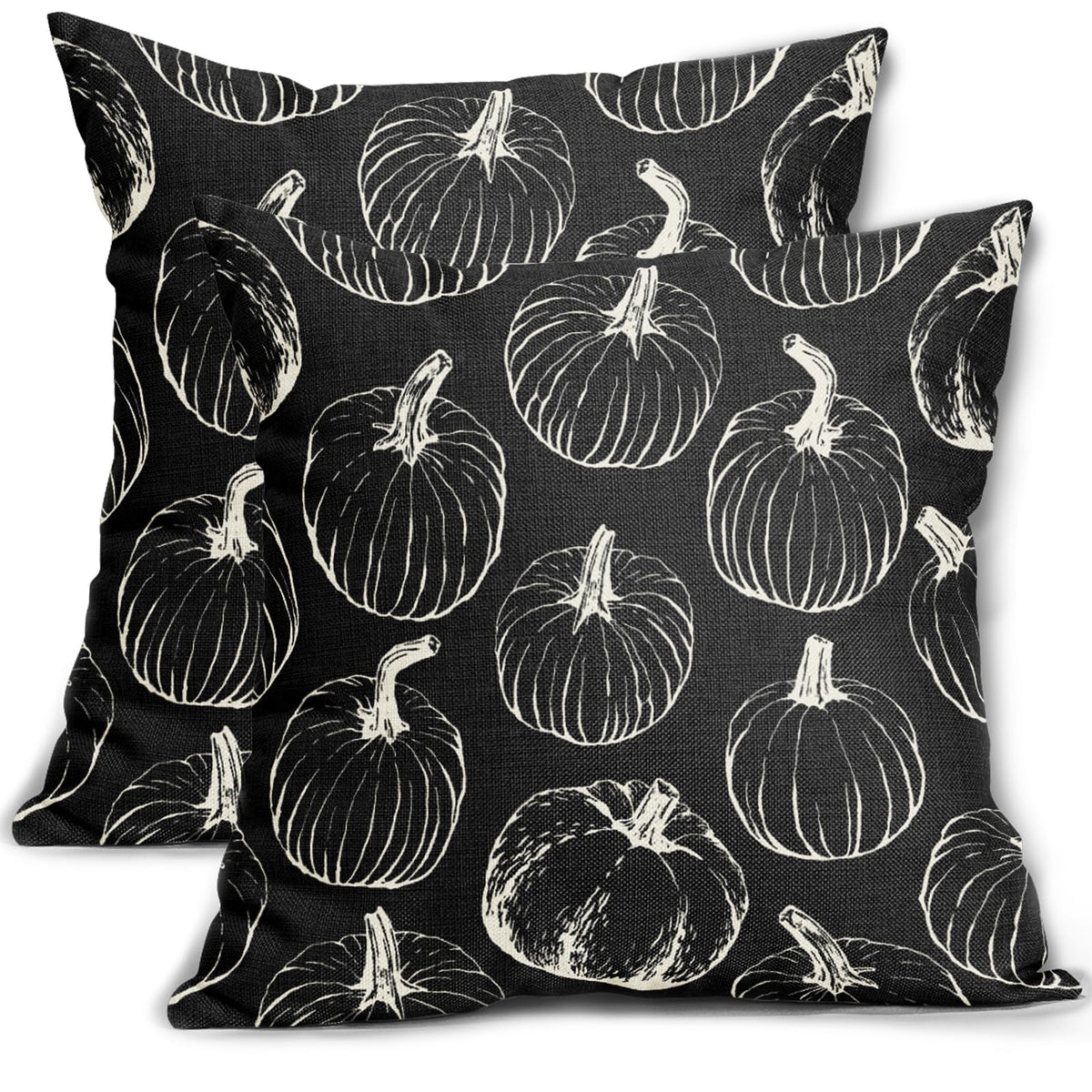 Aytipun Black Fall Pumpkin Pillow Covers 18X18 Set Of 2 Autumn Themed Thanksgiving Cream Print Decorative Throw Pillows Outdoor