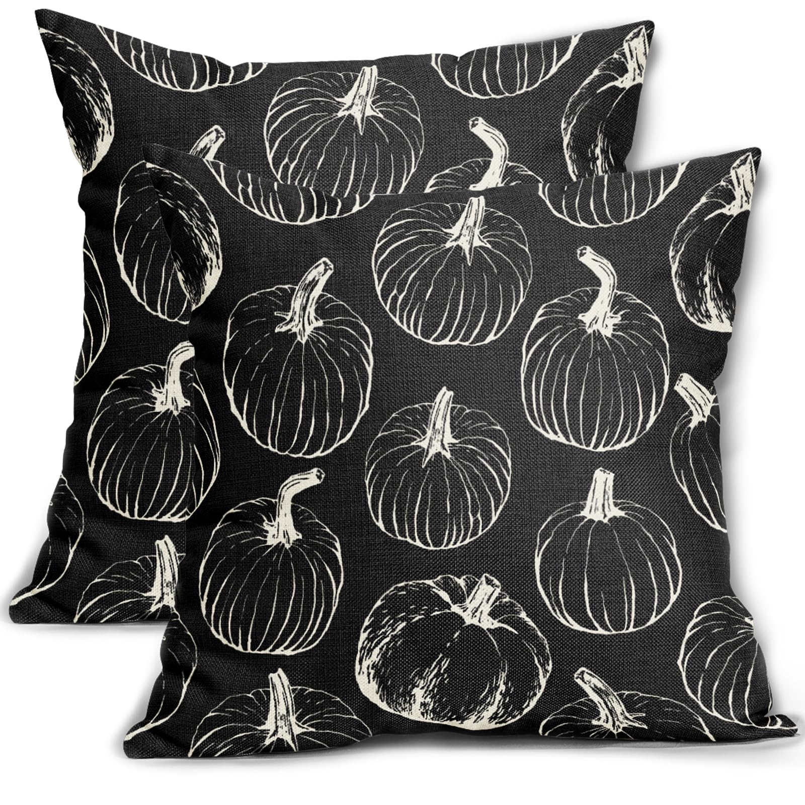Aytipun Black Fall Pumpkin Pillow Covers 18X18 Set Of 2 Autumn Themed Thanksgiving Cream Print Decorative Throw Pillows Outdoor