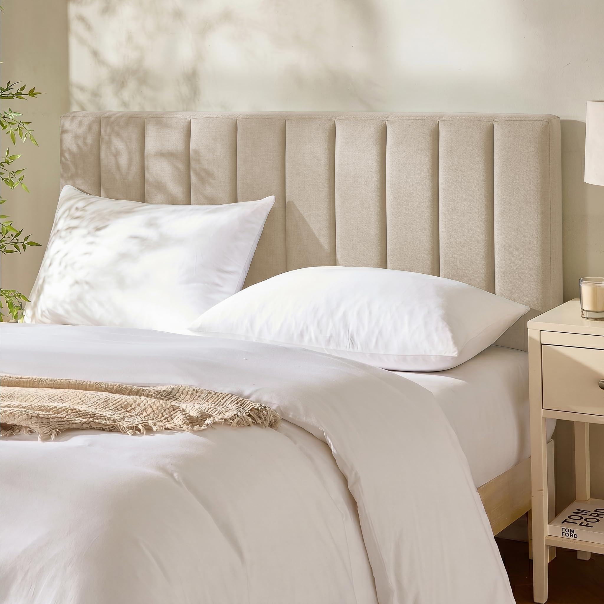 Hearth & Harbor Upholstered Full Headboard - Easy Assemble Channel Stitched Headboard Full Size - Wall Mounted Headboards with 3