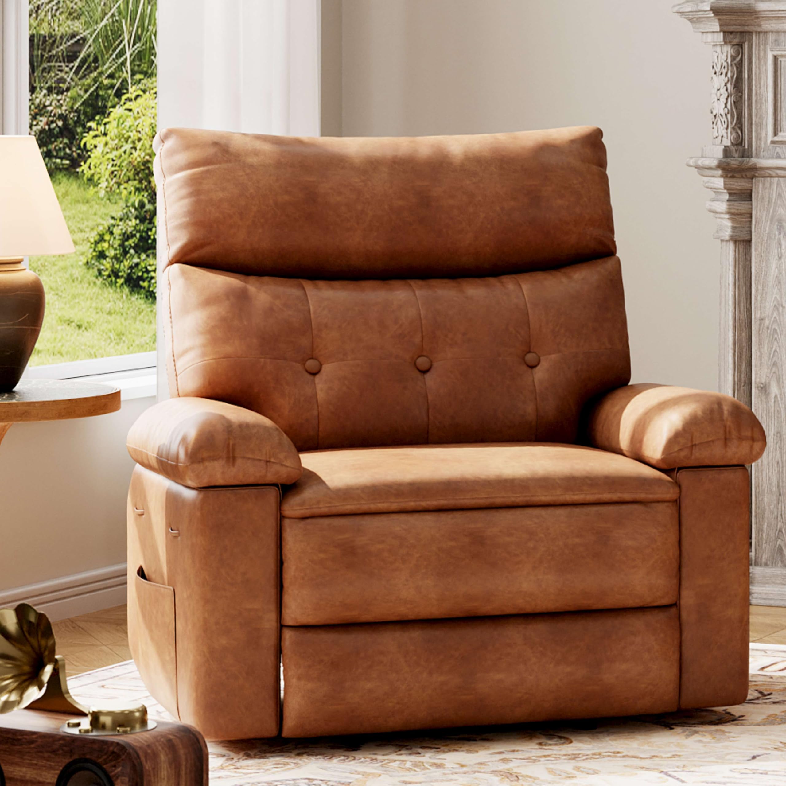 GarveeHome Extra Wide Recliner Chair - PU Leather Oversized Manual Recliner for Adults, Lazy Chair with 1.5X Sponge Comfort Arm 