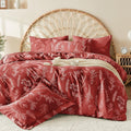 Muxhomo Terracotta Bed In A Bag Queen 7 Pieces, Queen Comforter Set Reversible Botanical Flowers Design, Ultra Soft & Breathable